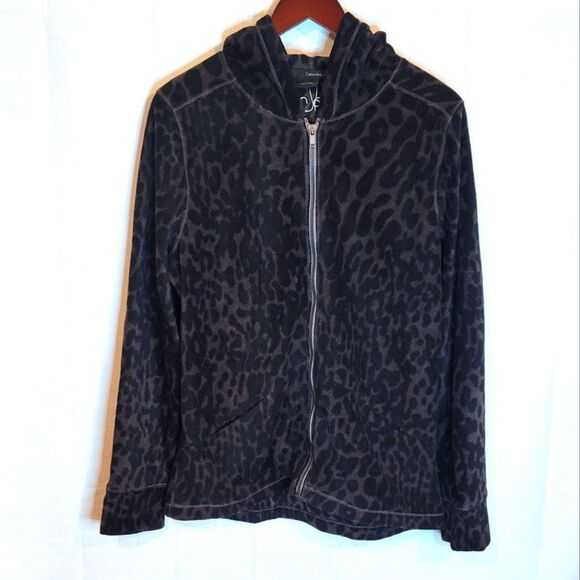 Calvin Klein Animal Print Fleece Zip-Up Hooded Jacket Size XL - Picture 1 of 6